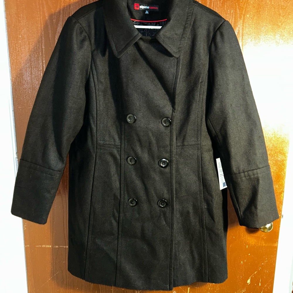 Alpine Swiss XL new with tags double breasted pea coat wool